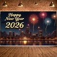 thumbnail image 3 of Fireworks Theme Happy New Year Banner City Night Design 2026 New Year Display Gold Lettering Night Sky Background New Year Backdrop for New Year Eve Party 2026 Celebration Holiday Gathering, 3 of 9
