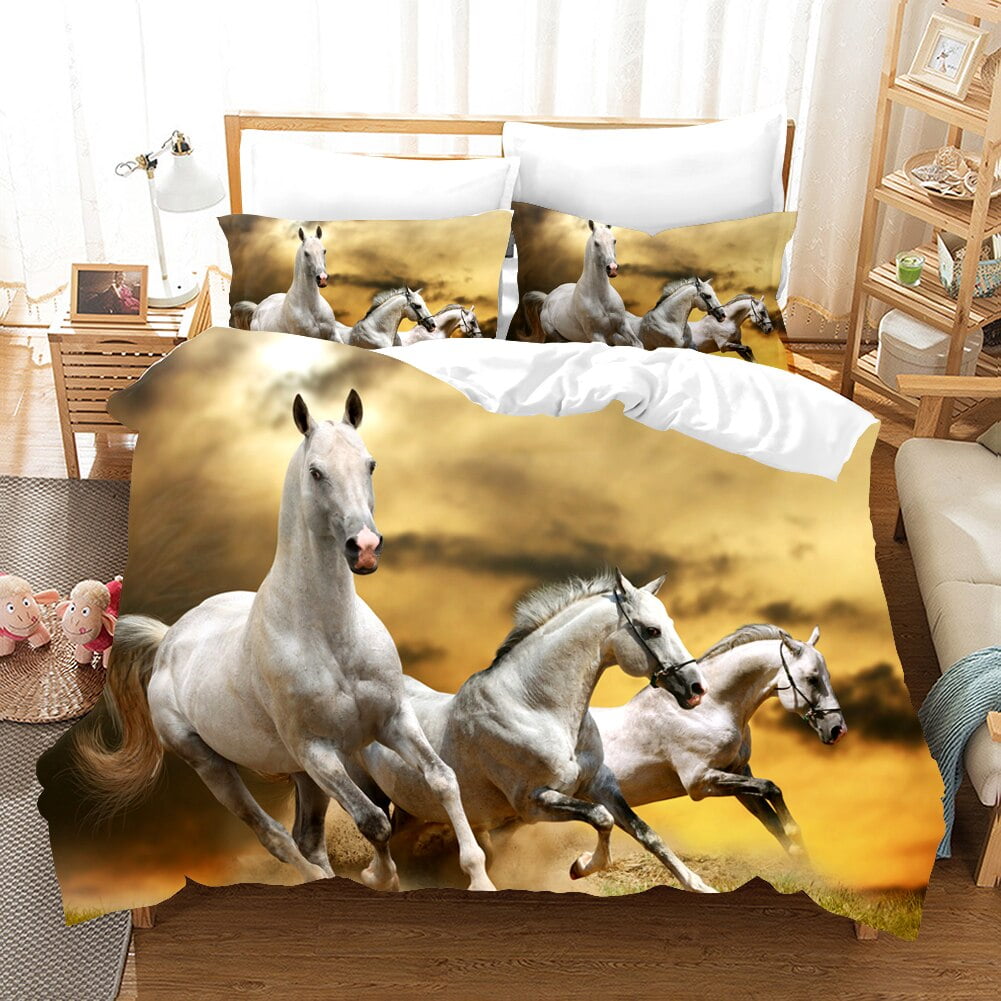 Running Horses Bedding Set Soft Comforter Set And Pillowcase Size Decor