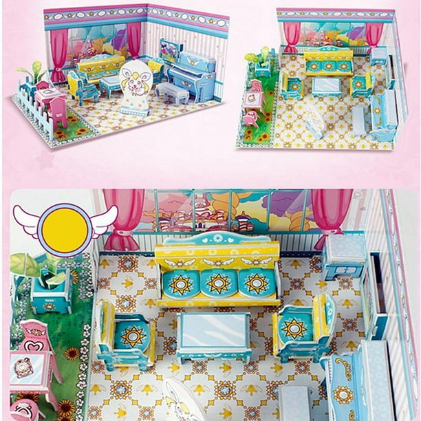 Casa de muñecas Macarena miniatura Diorama DIY 1/24 Sala Con Sofá Silla piano y Planta