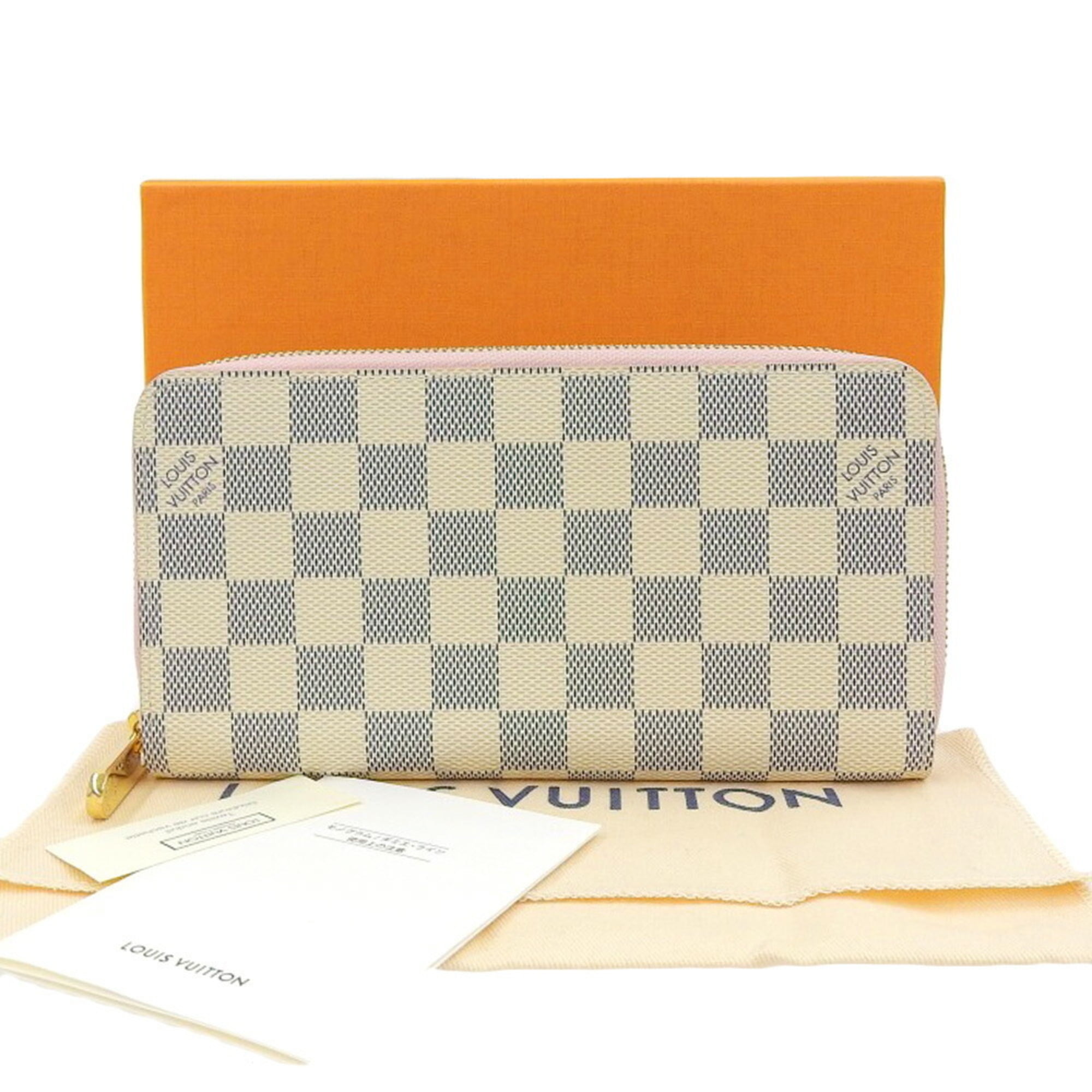 Authenticated used Louis Vuitton Louis Vuitton Damier Azur Zippy Wallet Round Zipper Long Pink N63503, Adult Unisex, Size: (HxWxD): 10cm x 19.5cm x