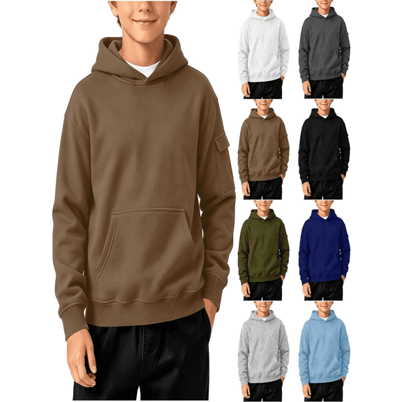 Vmberlty Hoodies for Boys Solid Color Casual Hooded Sweatshirts with Pockets Long Sleeve Loose Oversized Style Fashion Daily Sportswear for Teen Boys