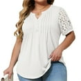 thumbnail image 6 of Summer Plus Size Women Casual Hollow Short Sleeved Loose Henley Blouse Tops, 6 of 6