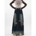 thumbnail image 6 of Summer Women Ripped Blue Denim Skirt Korean Style 2000s Vintage Long Skirt 90s Aesthetic Harajuku Y2k A-Line Skirt Clothes-Blue-XL, 6 of 6