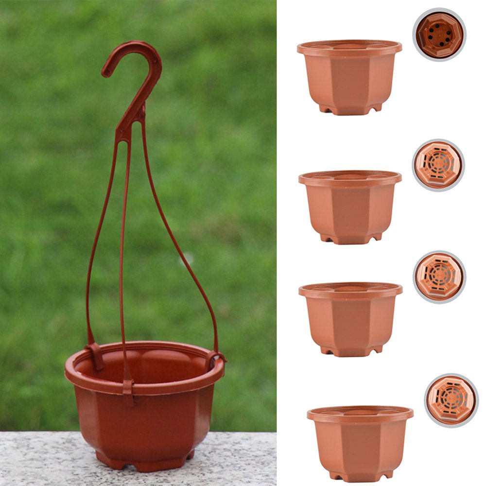 Cheer.US 4 Pcs Plastic Hanging Flower Plant Pots Chain Basket Planter