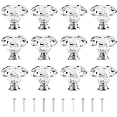 ZHUYING 12 Pack Drawer Knobs Diamond Shaped Crystal Glass 30mm Cabinet Knobs Pull Handles (Silver)