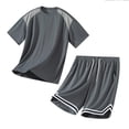 thumbnail image 5 of VBVC Men's 2 Piece Drawstring Basketball Tracksuit,Raglan Sleeve T-Shirt and Striped Hem Shorts Set For Men,Dark Gray,M-4XL, 5 of 6