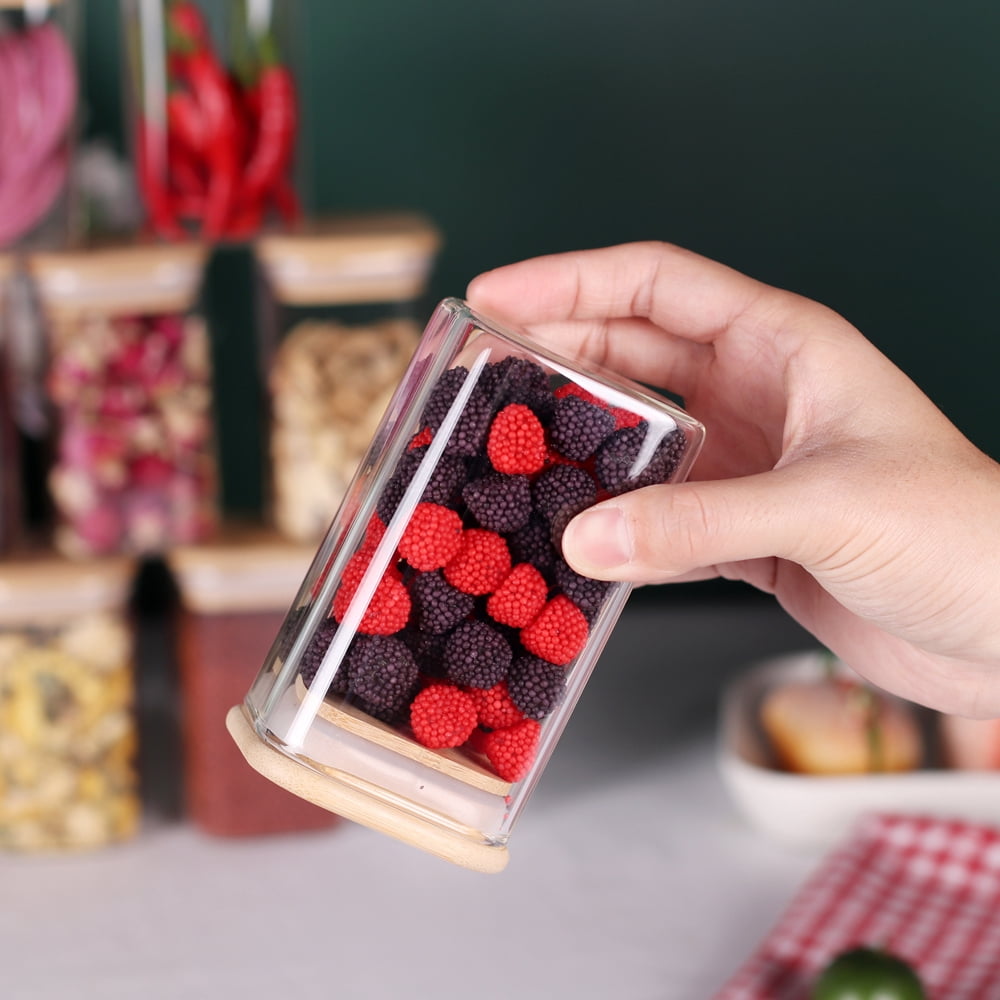 10 Pcs Glass Spice Jars 8oz Clear Empty Square Food Storage Containers with Bamboo Airtight Lid and Labels - Thicken Small Glass canister
