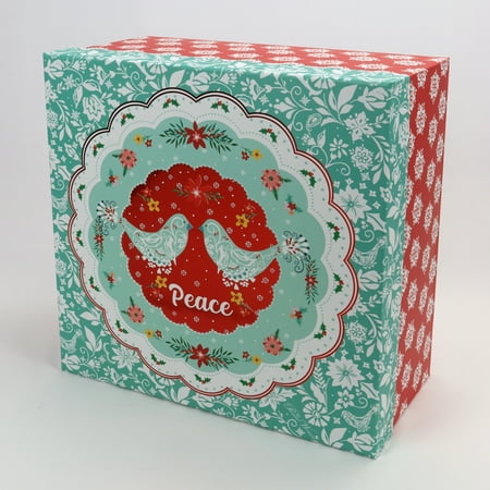 The Pioneer Woman Christmas Deluxe Square Extra-Large Gift Box, Foiled Twin Doves