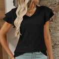 thumbnail image 5 of YHAJDS Women Tops Short Sleeve V Neck Solid Color Blouse with Cutout Detail and Double Sleeve Casual Top, 5 of 5