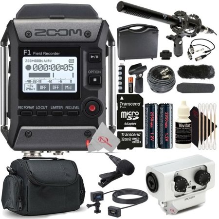 Zoom F1-LP 2-Input / 2-Track Portable Digital Handy Multitrack Field Recorder with Lavalier Microphone + Shotgun Mic Top Kit