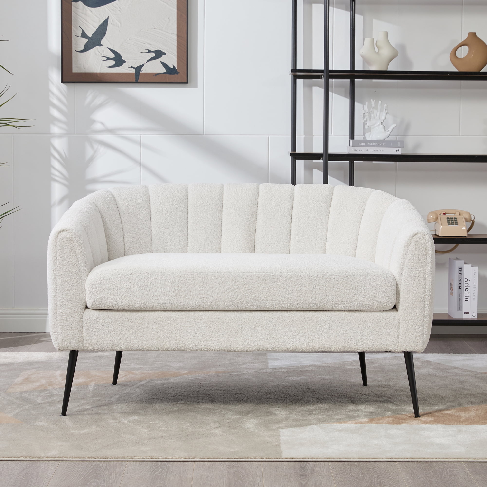 Small Loveseat, 50.2" Wide Upholstered Chenille Accent Couch, Modern Glam Tufted 2-Seater Sofa for Small Spaces, Studio Apartment, Dorm, Office, Living Room, Bedroom, with Metal Legs, Ivory
