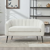 Mini Loveseat Sofa, Small Space 2-Seater Couch, Modern Upholstered Loveseat with Tufted Back and Metal Legs, Compact Accent Sofa for Living Room, Bedroom, Office, Ivory