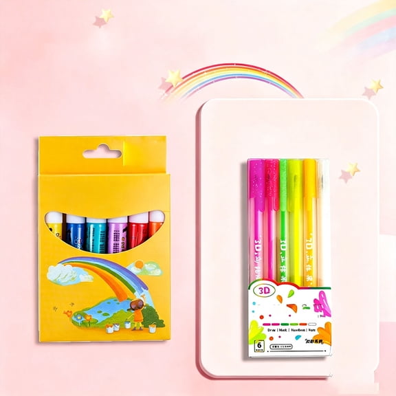 Puffy Paint Markers 6 Pack, 3D Jelly Pens, Raised Dimensional Drawing Set, DIY Art Supplies for Crafts, Cards & Notebooks, Non-Toxic Popcorn Texture Ink