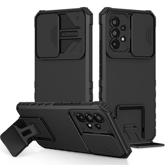 JTCASES for Samsung Galaxy A53 Case, Sliding Camera Cover & Foldable Kickstand Shockproof Corners Anti-fall Rugged Anti-slip PC TPU Heavy Duty Protective Hybitd Shell - Black