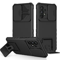 JTCASES for Samsung Galaxy A53 Case, Sliding Camera Cover & Foldable Kickstand Shockproof Corners Anti-fall Rugged Anti-slip PC TPU Heavy Duty Protective Hybitd Shell - Black