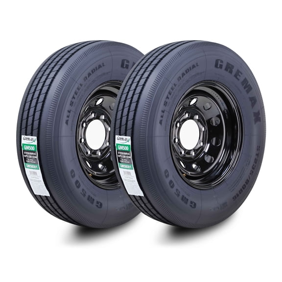 GREMAX All Steel Trailer Tire & wheel ST235/80R16 14-Ply G 129M 8 Lug on 6.5" PCD Black Mod Rim ,SET 2