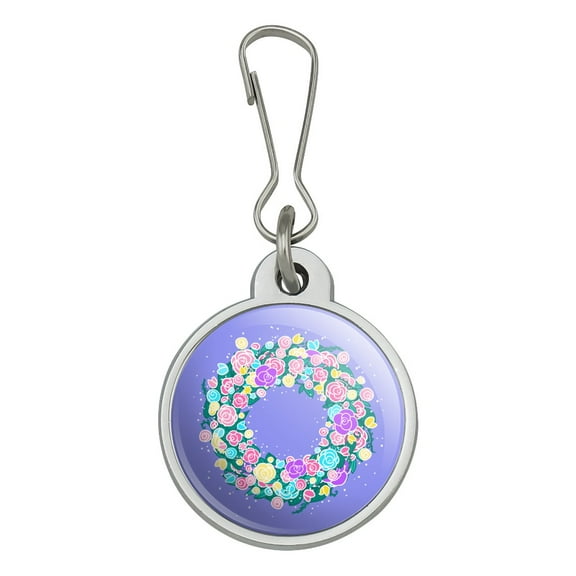 Spring Wreath Flowers Jacket Handbag Purse Luggage Backpack Zipper Pull Charm