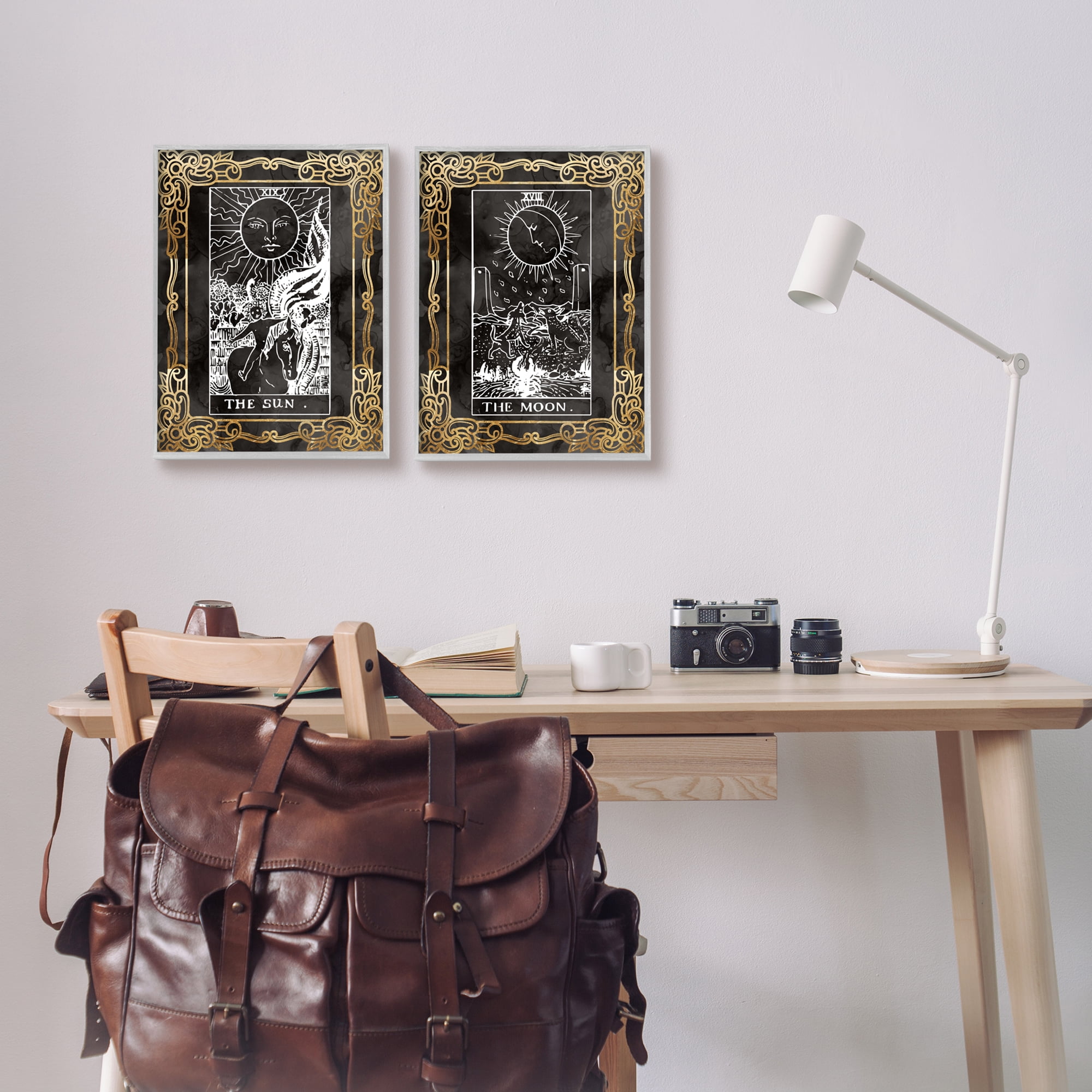Stupell Industries Ornate Tarot Sun & Moon Animals & Insects Painting Gray Framed Art Print Wall Art, 11 x 14
