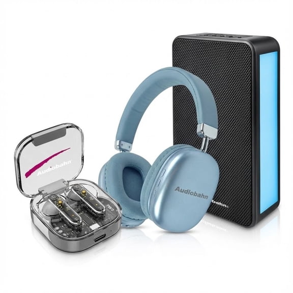 Kit Audiobahn 3 en 1: Bocina Bluetooth Studio + Audífonos Diadema Harmony + In-Ear Phantom