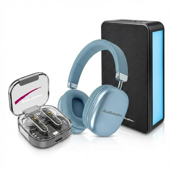Kit Audiobahn 3 en 1: Bocina Bluetooth Studio + Audífonos Diadema Harmony + In-Ear Phantom