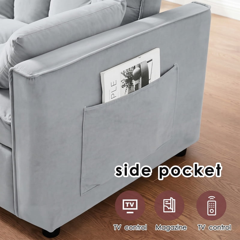 avobird 3 in 1 Convertible Sleeper Futon Sofa Bed, 55" Pull Out Sofa Bed with Storage Pocket/Side Pocket/2 Pillows for Living Room, Gray