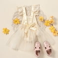 thumbnail image 4 of FYMNSI Newborn Infant Baby Girl Lace Romper 1st Birthday Cake Smash Outfit Princess Tutu Tulle Dress Bodysuit Flower Crown Headband 2pcs Set 9-12 Months Apricot, 4 of 7