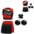 thumbnail image 3 of Hansber Kids Girls Cheerleading Dance Outfits 4 Piece Sleeveless Tank Top with Skirt Cheer Uniform Dress Suit Red Black 6, 3 of 4