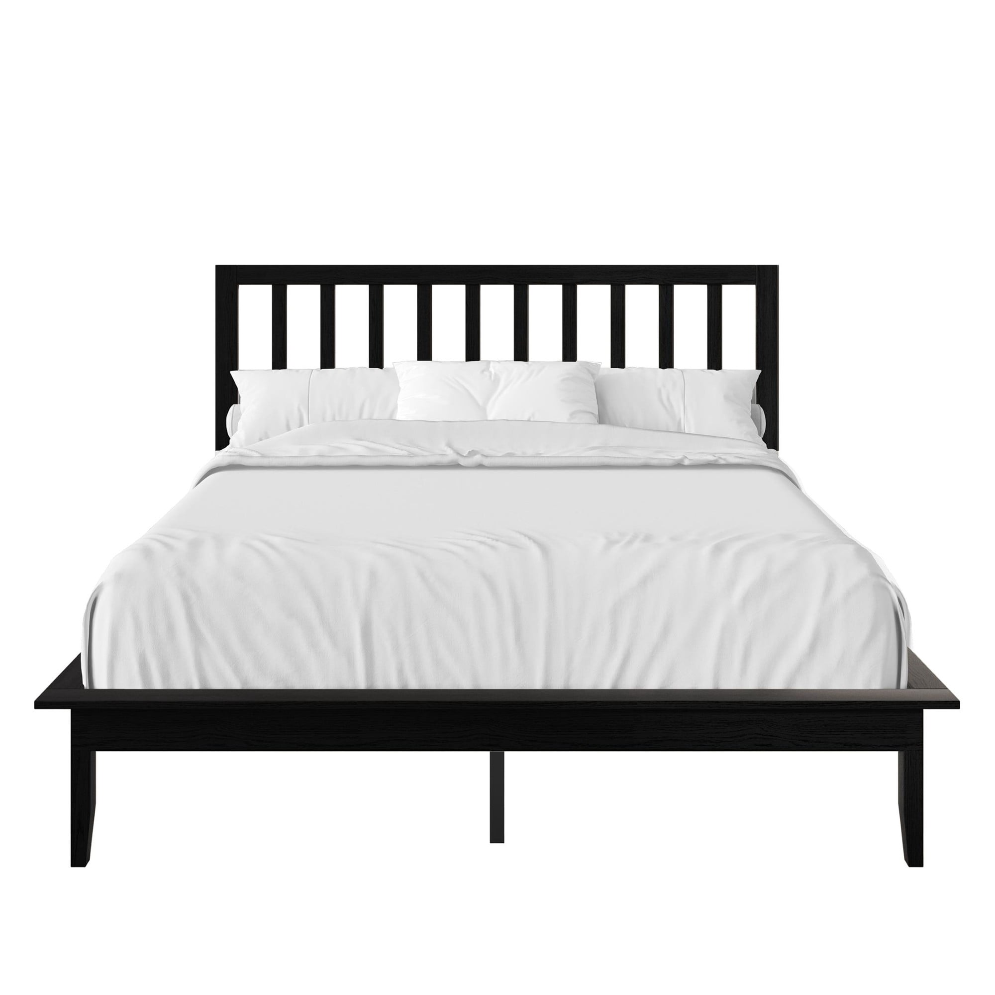 Home Design Lancaster Full Platform Bed Frame with Slatted Headboard, No box spring required, Black, Easy Assembly