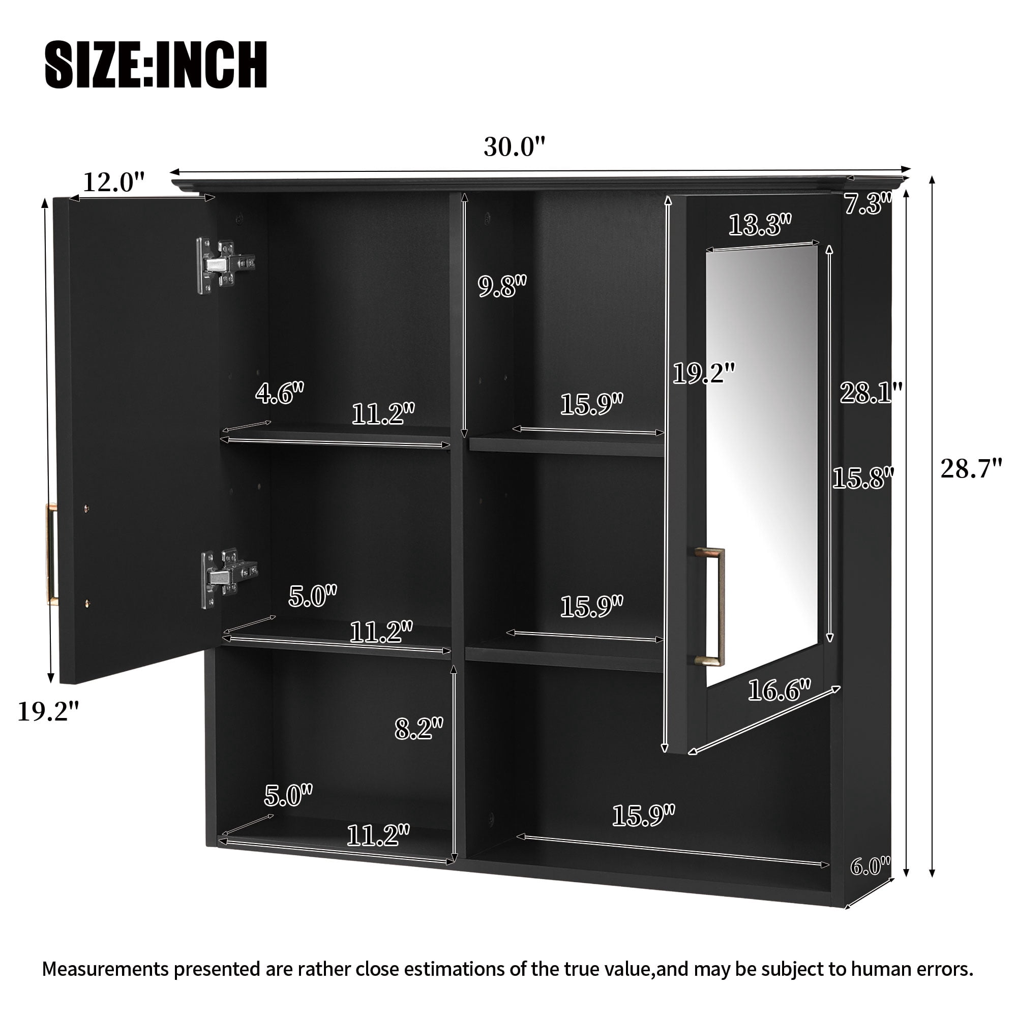 Euroco 2-in-1 Bathroom Mirror Cabinet, 30 inch Wall Mounted Medicine Cabinet with Adjustable Shelves & Soft Close Doors, High-Define Mirror with Storage for Bathroom Vanity