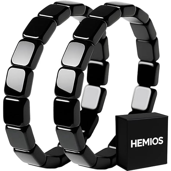 Hematite Bracelet Men, Natural Hematite Stone Beaded Stretch Hematite Bracelet - Reignites Masculine Energy, Boost Confidence & Energy, Inspirational Gift Jewelry 2Pcs