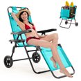 thumbnail image 2 of FICISOG Folding Beach Chair for Women, 2 in 1 Beach Chair Wagon Cart Combo with Heavy Wheels Outdoor, Foldable Chaise Lounge Camping Chair for Beach, Backyard, Pool or Camp, 2 of 10