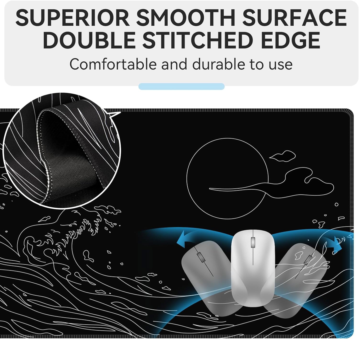 Mouse Pad, Sea Wave Gaming Mouse Pad, Non-Slip Mousepad, Extended Mouse Pad Gaming, Large Mouse Pad for Desk, Desk Pad for Laptop, Desk Mat for Office and Home (35.4'''' x 15.7'''')
