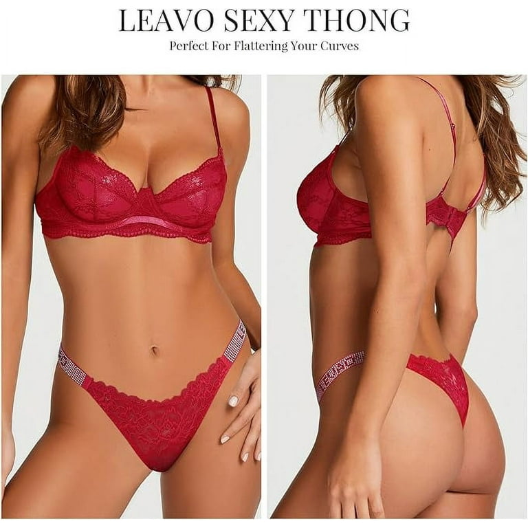 LEVAO Sexy Panties Women Thongs Letter Rhinestones G-String Low-Rise Tanga  Stretch Underwear 6 Pack S-XL