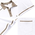 thumbnail image 3 of Men's Collared Polo Shirt Short Sleeve Contrast Trim & Pocket Casual T-Shirt Stylish & Breathable For Spring And Summer Daily Wear Tops,White,L, 3 of 3
