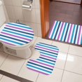 thumbnail image 5 of Purple Blue Stripes Bathroom Rugs Set Minimalist Abstract Vertical Striped Non Slip Absorbent Soft Bath Mats 3 Piece Set with Bathroom Rug, U-Shaped Floor Mat, Toilet Seat Cover Large Size, 5 of 9