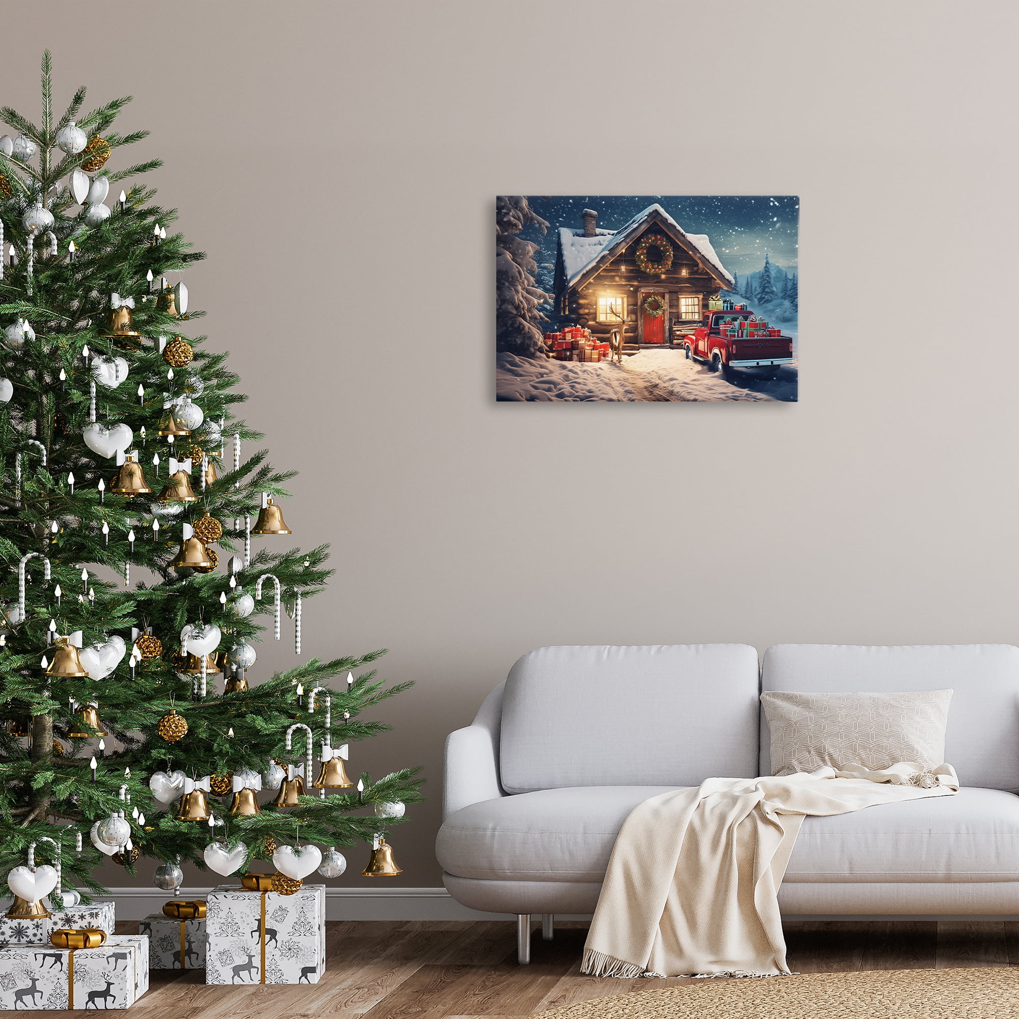 Stupell Industries Woodsy Holiday Cabin Holiday Painting Gallery Wrapped Canvas Art Prints Wall Art, 30 x 20