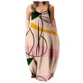 thumbnail image 1 of Femmes Été O-Cou Imprimé Sans Manches Grande Taille Pull Longues Robes Spaghetti Sangle Longue Robe Maxi avec Poches, 1 of 5
