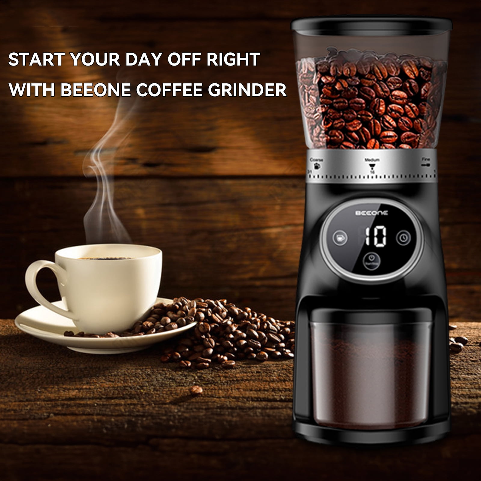Conical Burr Coffee Bean Grinder with Precision Timer , Espresso Grinder with 31 Precise Settings for Home Use , Coffee Bean Grinder Electric with Touchscreen , Countdown Display, Black
