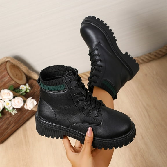 Wowcloth Women's Casual Chunky Heel Ankle Boots – Retro Round-Toe Lace-Up Design with Thick Platform & Comfortable Low Heel for Autumn/Winter Outfits