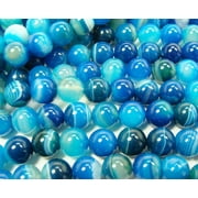 6mm 15.5 Inches Sea Blue Striped Agate Plain Round Beads Genuine Gemstone Natural Jewelry Making