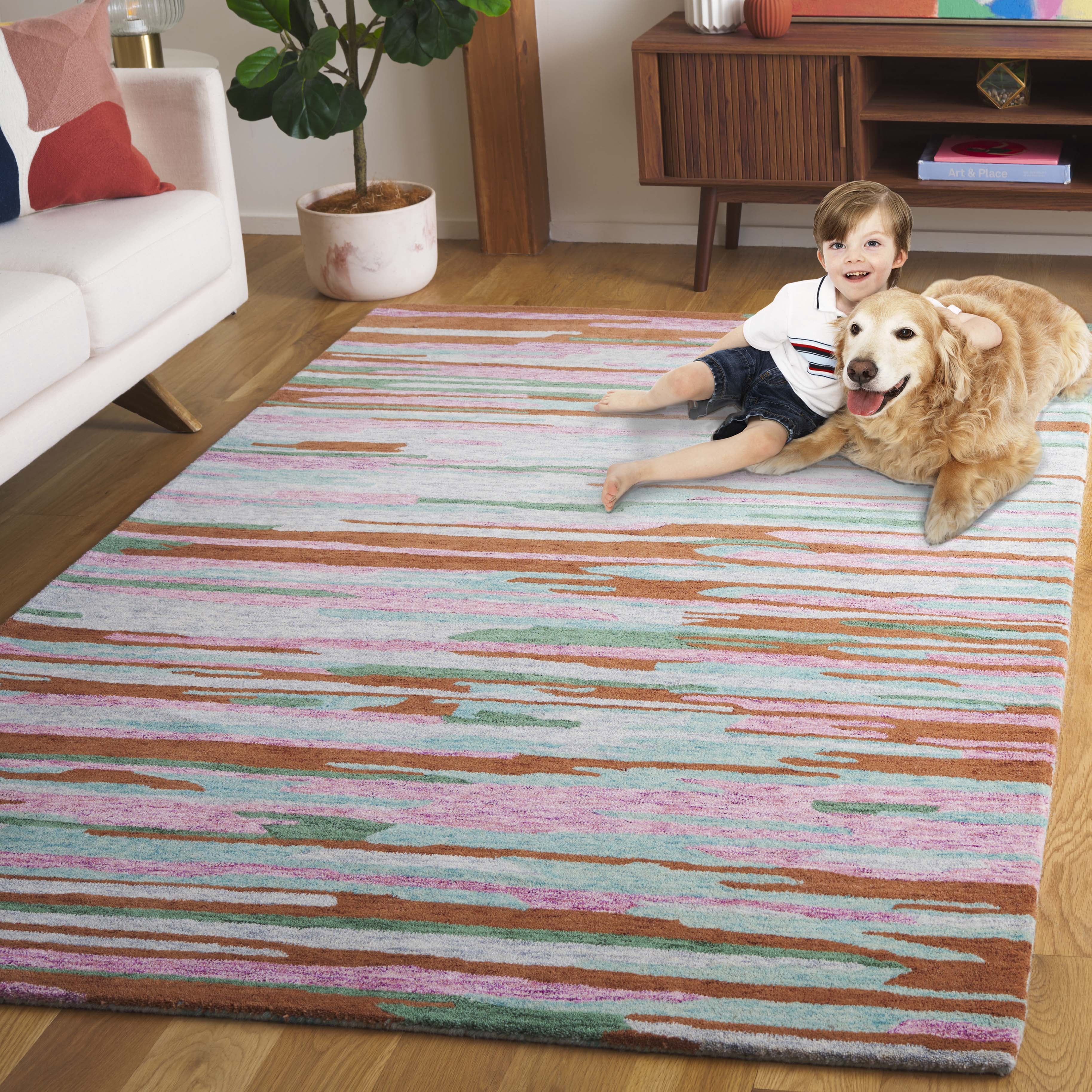 SAFAVIEH Bellagio Jannah Abstract Area Rug, Green/Pink, 6' x 6' Square