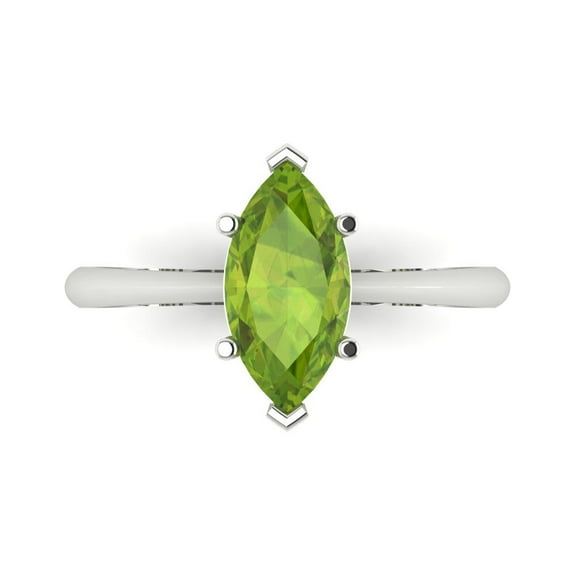 Solitaire Engagement Ring for Women - 1.5ct Natural Peridot in 18K White Gold Promise Ring