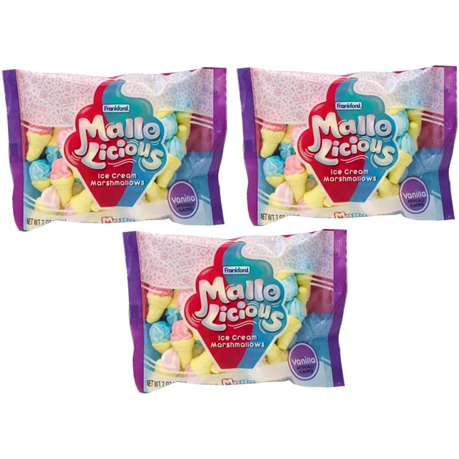 Mallolicious Ice Cream Cones Marshmallows 7 Ounce Bag, 3 Pack, Road Trip Snacks, Beach & Pool