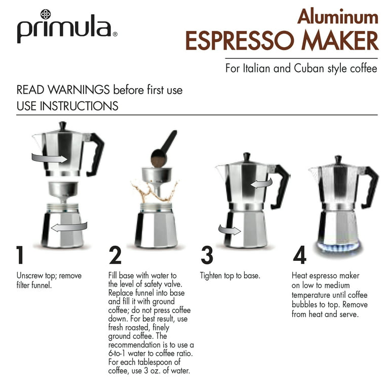 Primula Classic Stovetop Espresso and Coffee Maker, Moka Pot for Italian  and Cuban Café Brewing, Greca Coffee Maker, Cafeteras, 1 Espresso Cup,  Silver