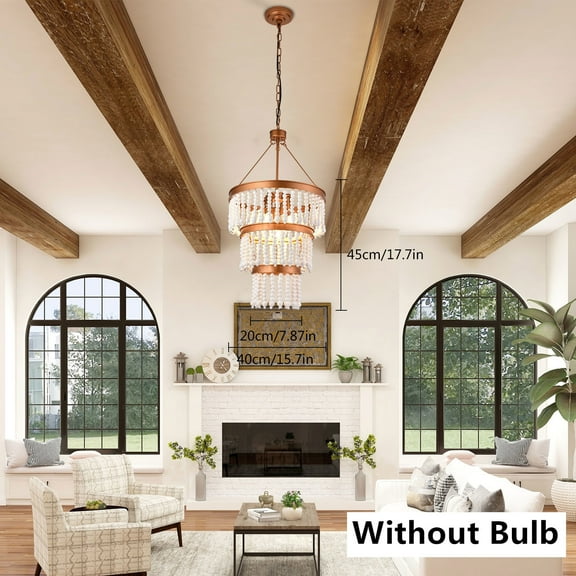 FETCOI Farmhouse Wood Beaded Chandelier Moder Light Boho Pendant Ceiling Lamp Fixture (5-light)