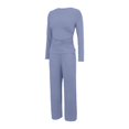 thumbnail image 4 of CPNG Girls Casual Outfit Set Solid Color Crewneck Long Sleeve Crop Tops and Matching Straight Leg Pants 2 Piece Set, 4 of 5