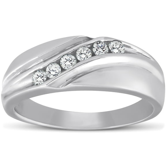 Pompeii Mens 14K White Gold 1/4ct Diamond Wedding Ring High Polished Smooth Band (G/H,I1)
