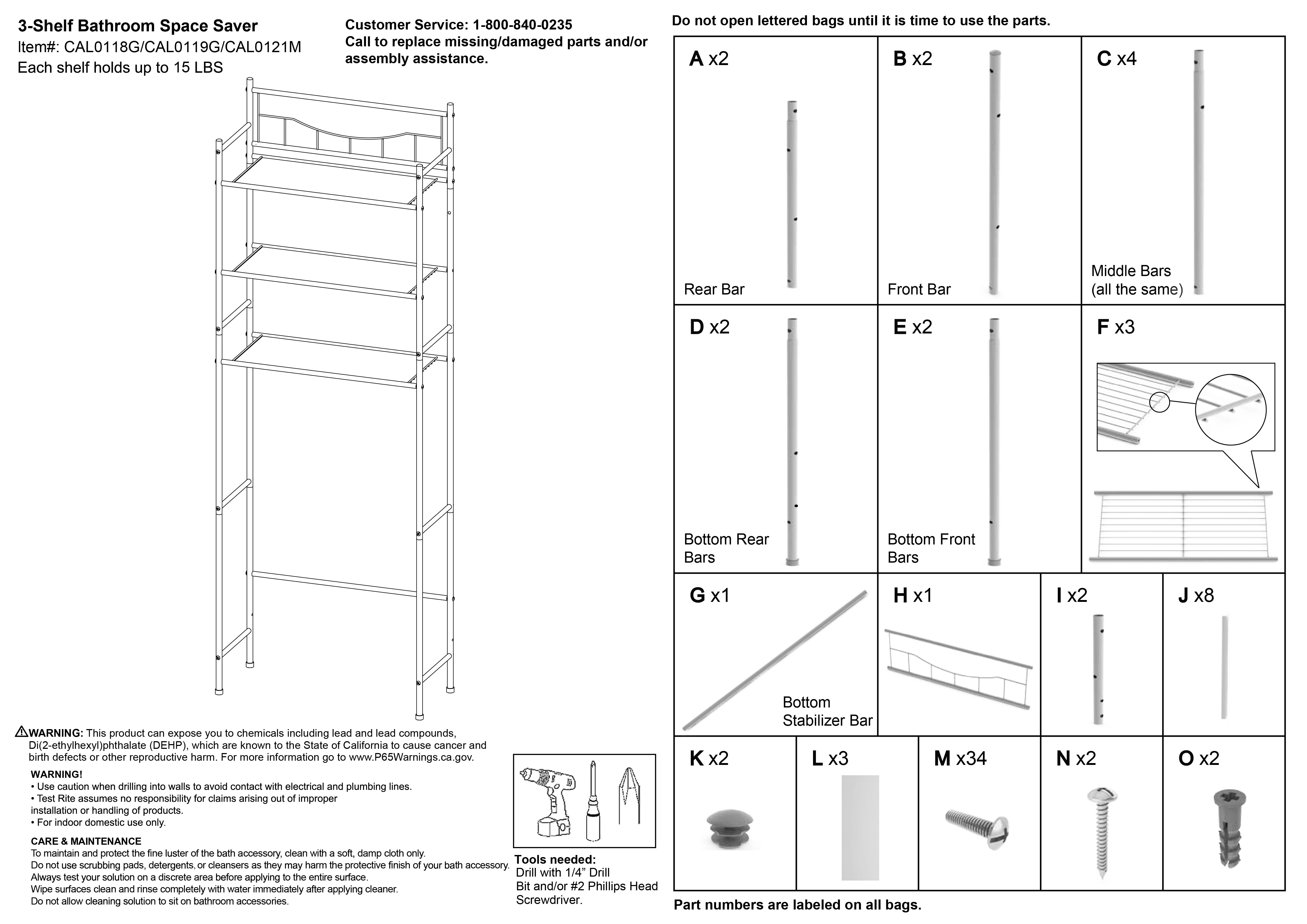 Mainstays Over the Toilet Steel 3-Shelf Storage Shelf Unit Space Saver ...