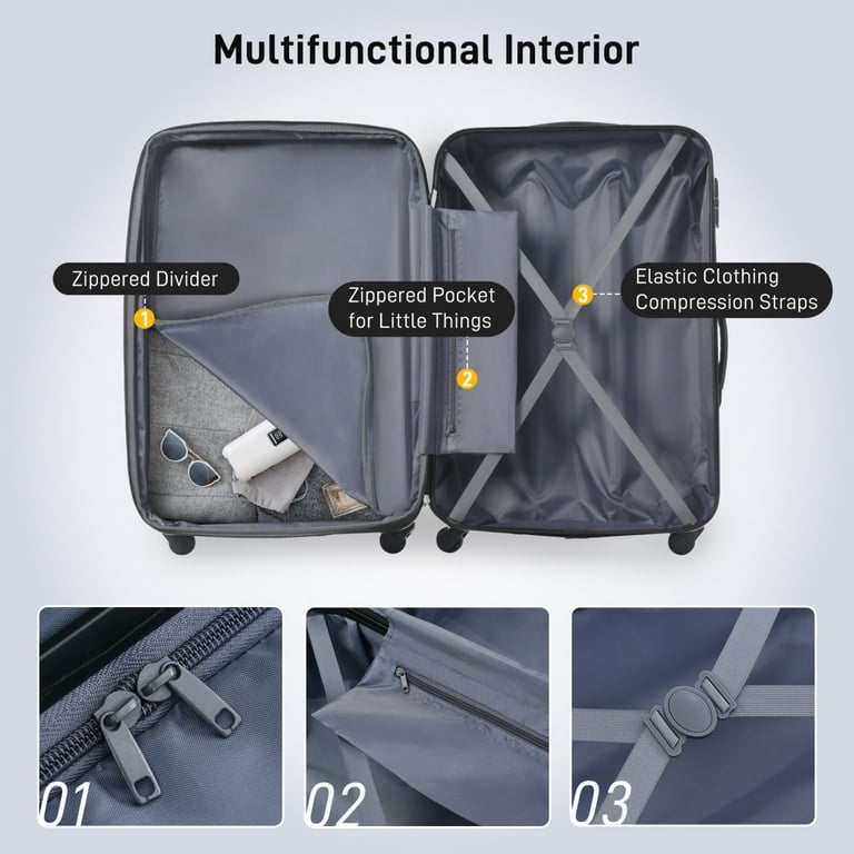 3 Piece Luggage Sets Modern Suitcase with Spinner Wheels TSA Lock Inside Zippered Divider 20 28 Lightweight Suitcase Bag for Travel and