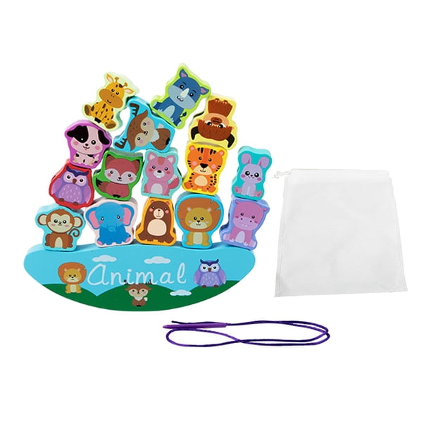 Juguetes de madera apilables para preescolar, para enhebrar cuentas, Montessori Animal